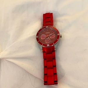 Fossil Quartz Es 3034 ladies red matte watch